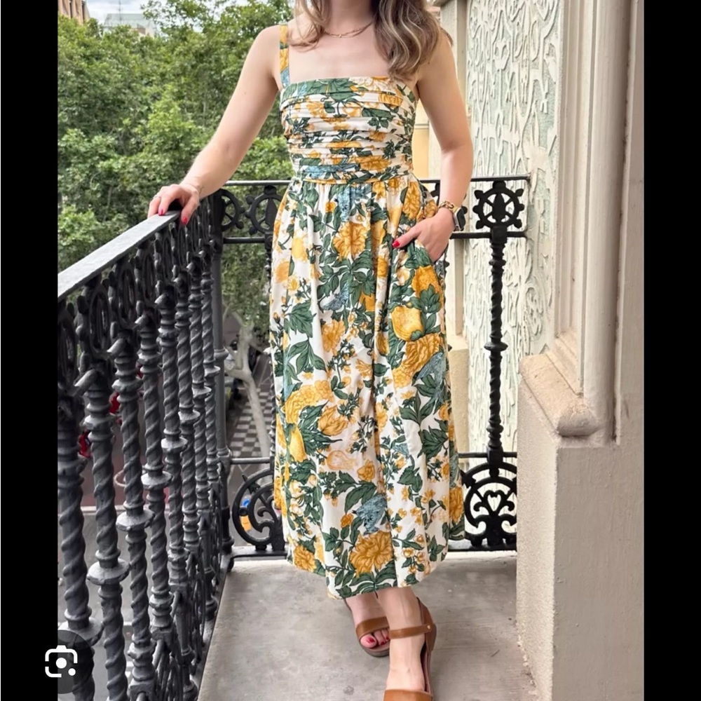 Abercrombie & fitch Floral Emerson poplin Sundress midi Yellow & Green Accents - Picture 7 of 7